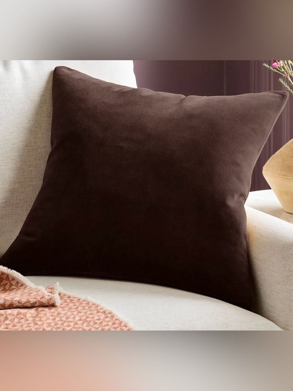 NWOT Quince Classic Cotton Velvet Pillow Cover, 20 X 20 (Espresso)
